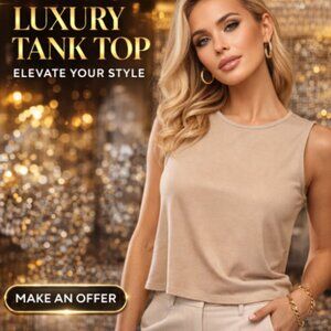 CJ Banks Beige Crew Neck Sleeveless Satin Trim Tank Top Women's Size Small